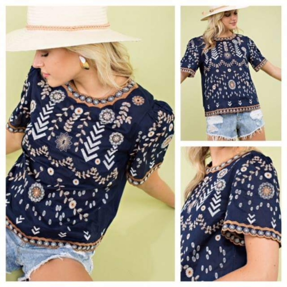 Main Strip Embroidered Top
